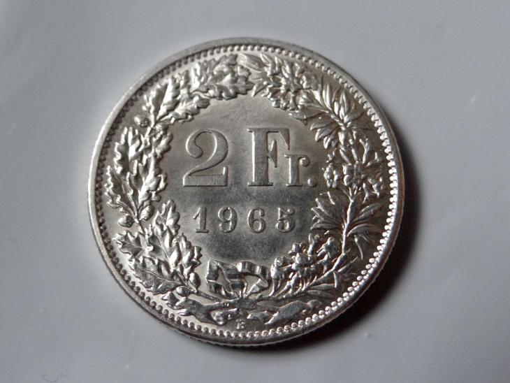 2 Franc 1965 B, stříbro. - Numismatika