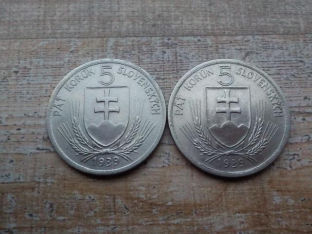 5 Ks 1939 obě dvě varianty !! krásné  - Slovensko numismatika