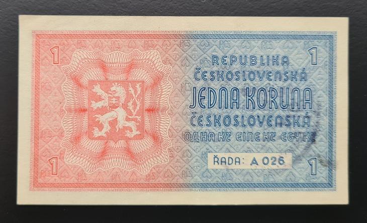 1 koruna bez data (1938), ruční přetisk 1940, stav 1.