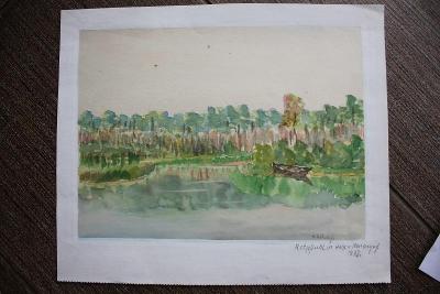 Akvarel- loďka na rybníku,signováno a datováno