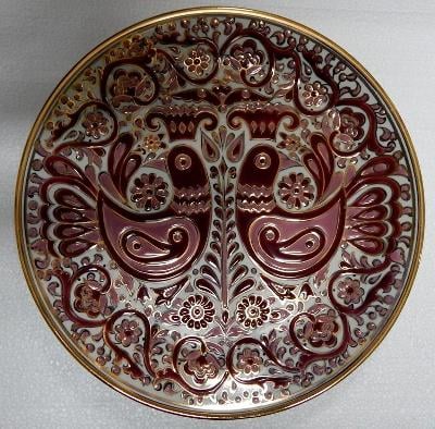 Dekorativní talíř s vytlačovaným motivem ptáků - 24 K zlato - Řecko
