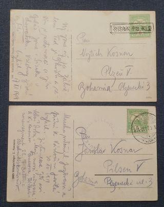 Rak. - UHERSKO,  2 pohlednice z 1. sv. války, 1 světle fialové razítko
