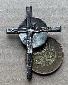 Kříž stará zajímavá brož odznak Ježíš svátostka ART kov možná stříbro 
