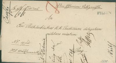 13C190 Dopis na vojenský soud Plzeň, 1839, poškozeno - přesto rarita