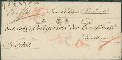 13C195 Předznámkový dopis soud Praha, průsvitka Příhoda Nýrsko, r.1824