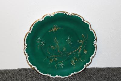 E1.Velký starožitný dekorační talíř 30,5 cm Lettin zlacení s motýlem 