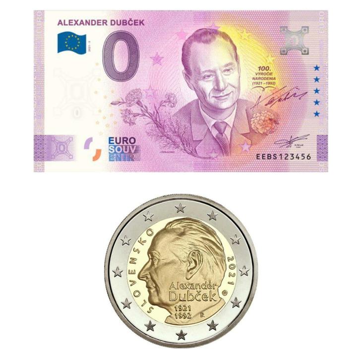 0 euro Dubček ANNIVERSARY + 2 euro Dubček - Sběratelství