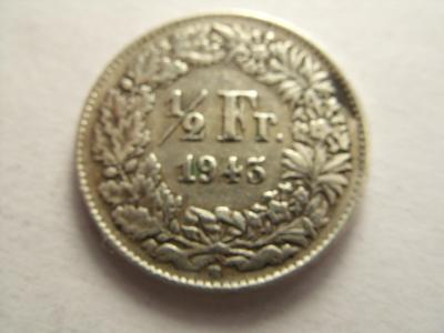 Švýcarsko, 1/2 Franc z roku 1943 B - stříbro
