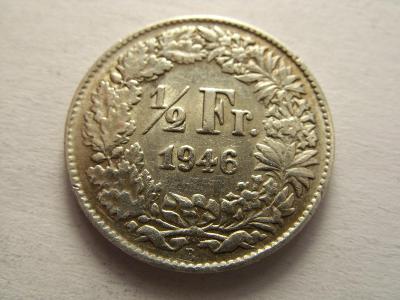Švýcarsko, 1/2 Franc z roku 1946 B - stříbro