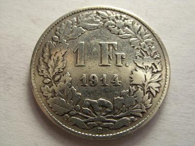 Švýcarsko, 1 Franc z roku 1914 B - stříbro