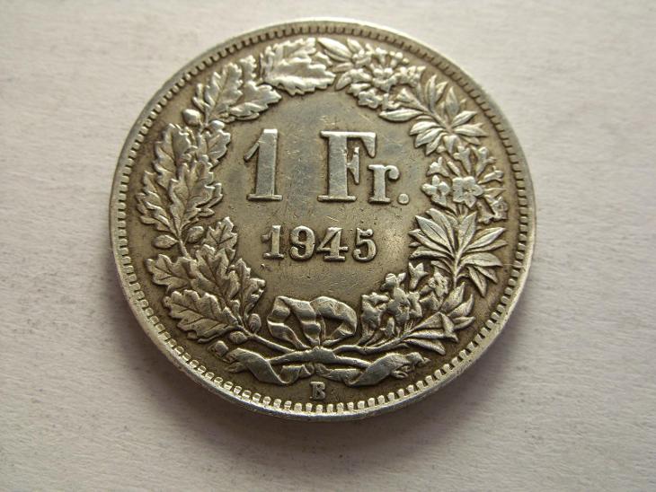 Švýcarsko, 1 Franc z roku 1945 B - stříbro