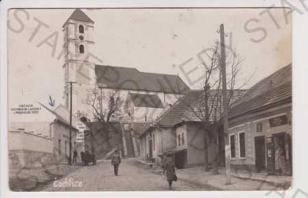 Slovensko - Čachtice - kostel, obchod, kůň - Pohlednice místopis
