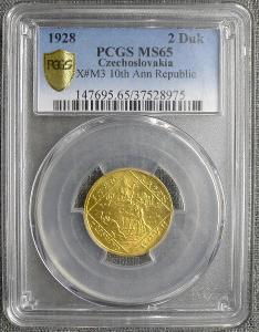 Zlatá 2 Dukátová medaile 1928 PCGS MS 65