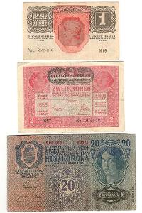 SESTAVA BANKOVEK 1 - Rakousko-Uhersko 1913-1917 (přetisky DO)