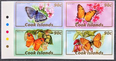 Cook Island 2007, fauna - motýli, blok 4 ks známek bez perforace