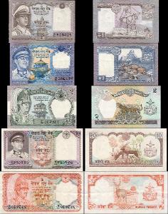 Nepál; set 5 ks bankovek, VF; Pick#16-22-24-29-32