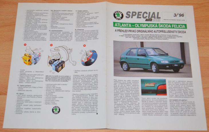 ŠKODA FELICIA ATLANTA - PROSPEKT SPECIÁL AUTOMOBIL 3/1996, FORMÁT A4 - Motoristická literatura
