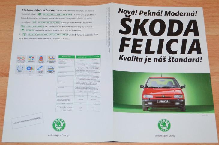 ŠKODA FELICIA - DOBOVÝ ROZKLÁDACÍ PROSPEKT + POHLED (SLOVENSKY) - Motoristická literatura automobily