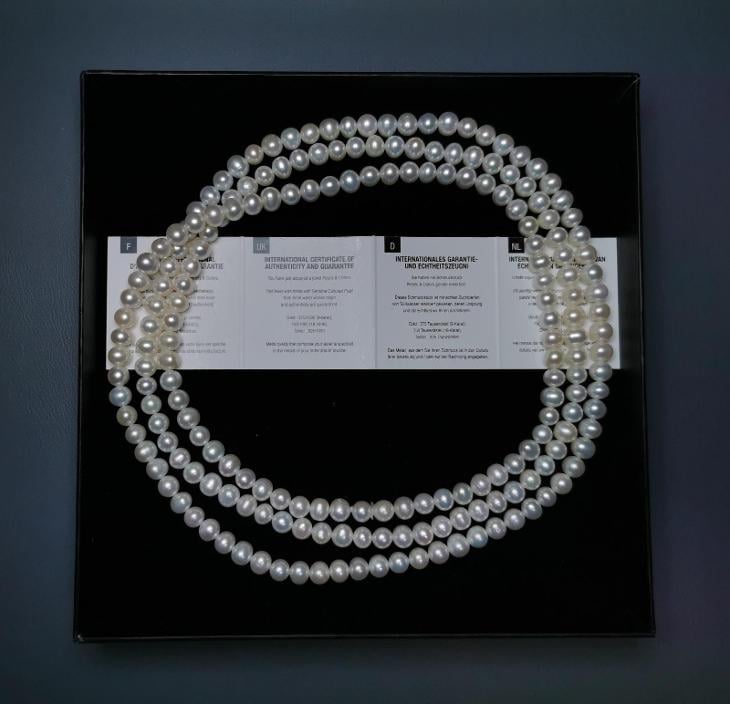 Perlovy náhrdelník 120cm, 7-8mm. PC: 2990 Kč. (KU0404)