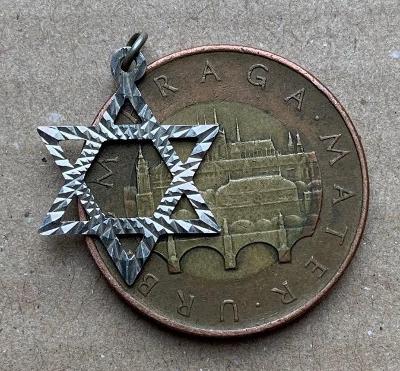 Stříbro Davidova hvězda starý Ag medailon stříbrný přívěšek Judaika  
