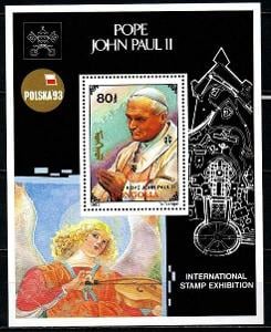 ** MONGOLSKO 1993: Aršík papež JAN PAVEL II., kat. 7,50 Mi€