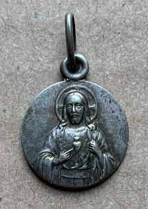 Stříbro RU Ježíš Panna Marie Škapulířová Madona Ag medailon svátostka 
