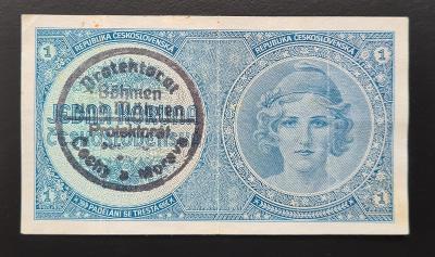 1 koruna bez data (1938), ruční přetisk 1940.