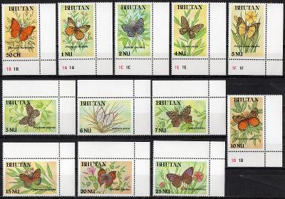 Bhutan-Motýli 1990**  Mi.1242-1253 / 23 €