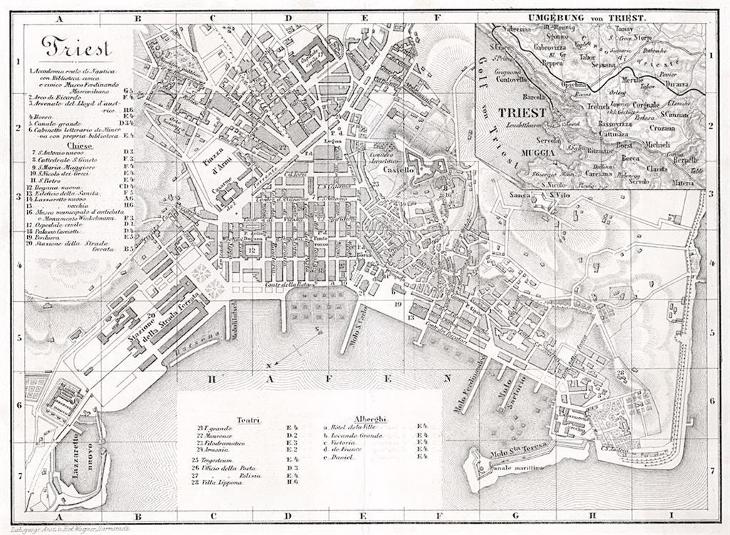Trieste plán, Wagner, litografie, (1890) - Staré mapy a veduty