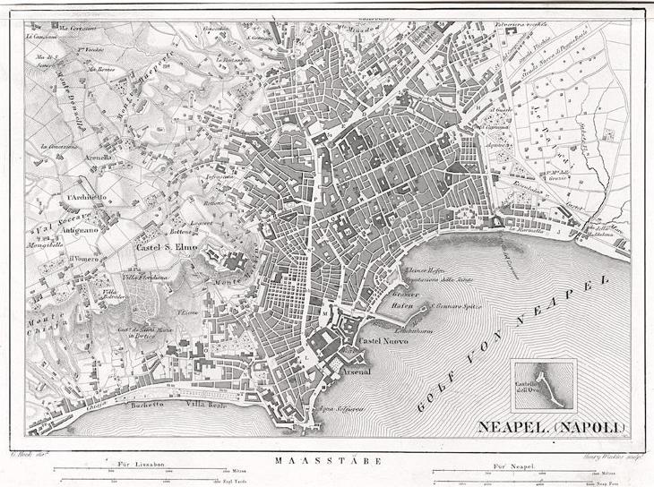 Napoli plán, oceloryt , (1850) - Staré mapy a veduty