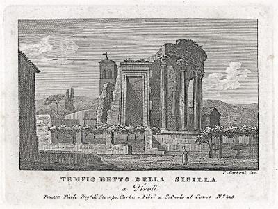 Tivoli Tempio Sibilla, Parboni, mědiryt, 1820