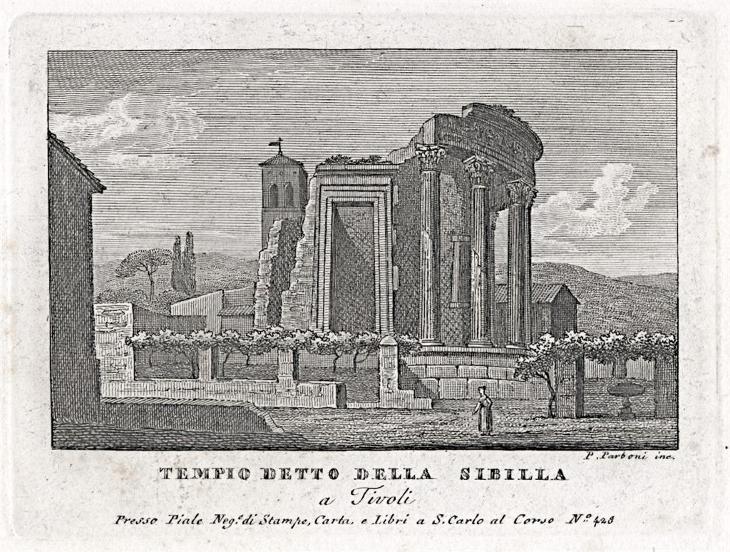 Tivoli Tempio Sibilla, Parboni, mědiryt, 1820 - Staré mapy a veduty