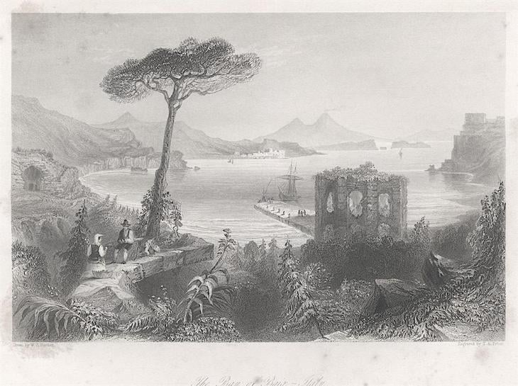 Baiae, Fischer oceloryt, (1840) - Staré mapy a veduty