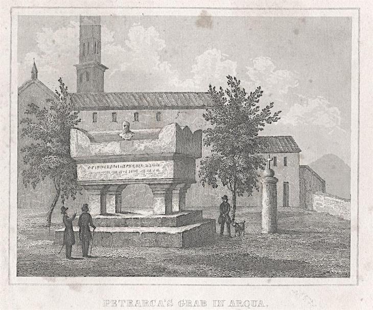 Arqua Petrarkův hrob, Kleine, oceloryt, (1840) - Staré mapy a veduty