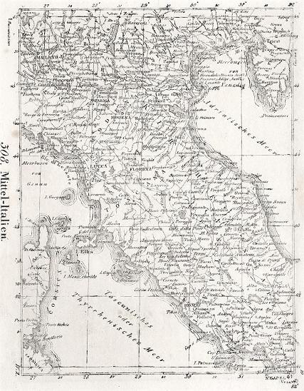 Italie střed,  Neue.., litografie , 1837 - Staré mapy a veduty