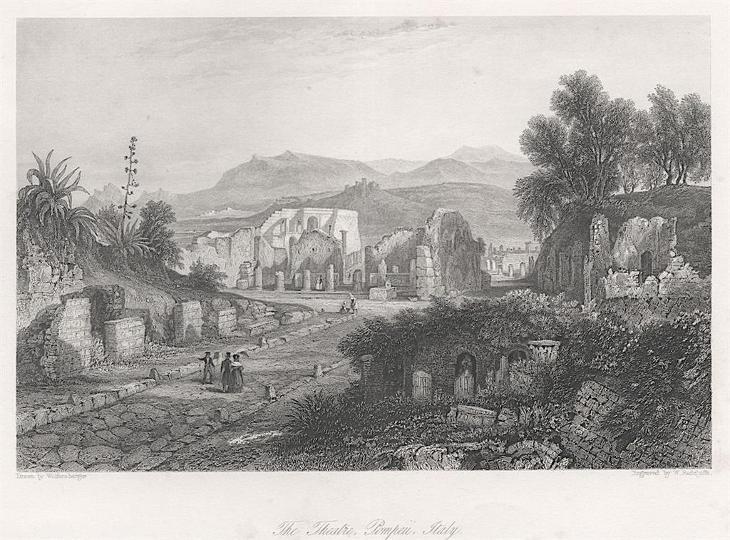 Pompeje divadlo, Fischer oceloryt, (1840) - Staré mapy a veduty