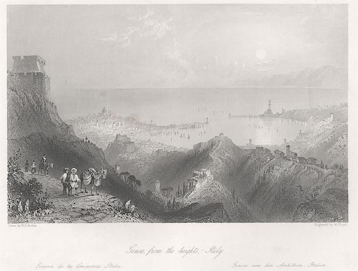 Genova, Fischer oceloryt, (1840) - Staré mapy a veduty