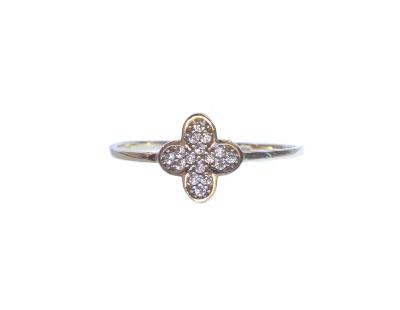 Dámský zlatý prsten čtyřlístek s kamínky AU1444