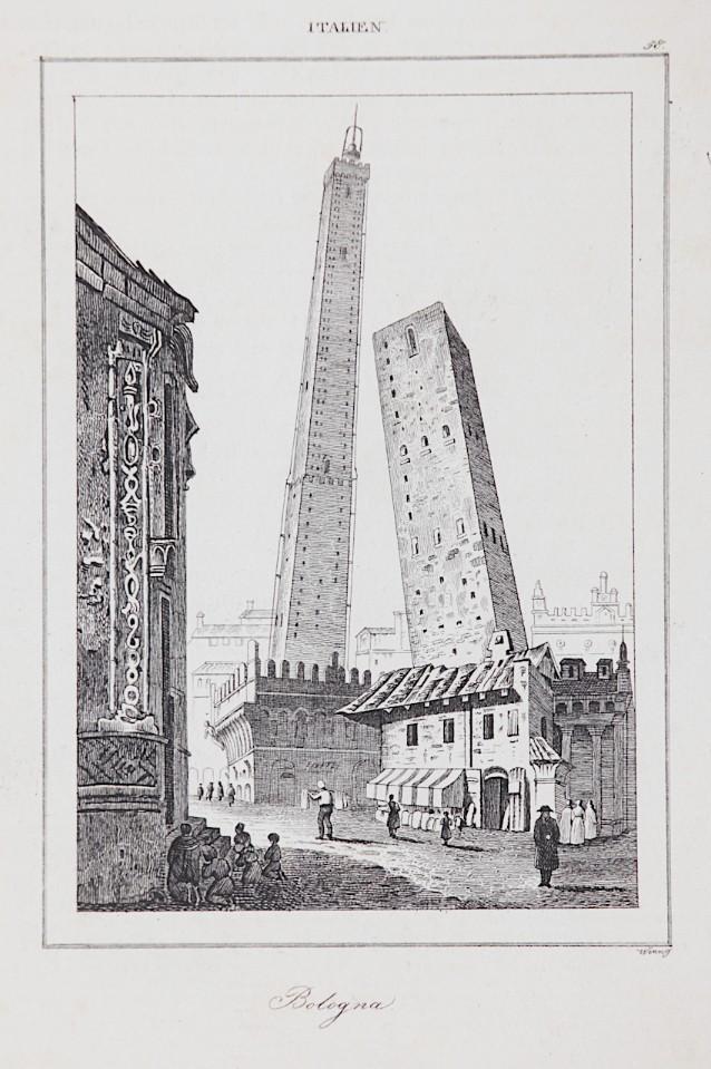 Bologna, Le Bas, oceloryt 1840 - Staré mapy a veduty