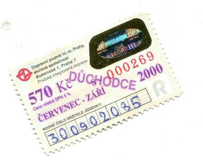 kupon MHD Praha rok 2000