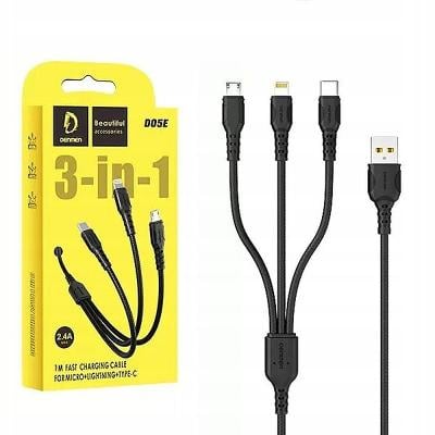 USB kabel 3v1 s konektory micro-USB, USB-C a Lightning (iPhone) 1m