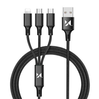 USB kabel 3v1 s konektory micro-USB, USB-C a Lightning (iPhone) 1,25m
