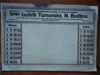Ludvík Turnovský , Nový Bydžov - kalendář na psací podložce-34x49 cm