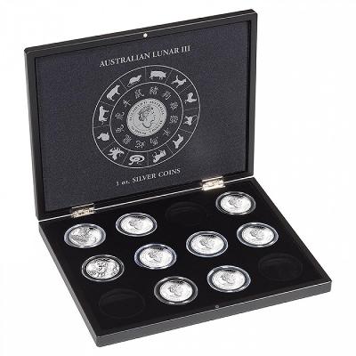 Mincovní kazeta ETUE na 12 stříbrných mincí 1 Oz v kapslích LUNAR III
