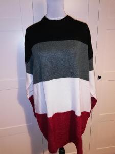 ESMARA-Nový dámský dlouhý, pletený svetr s barevnými pruhy,L/XL.