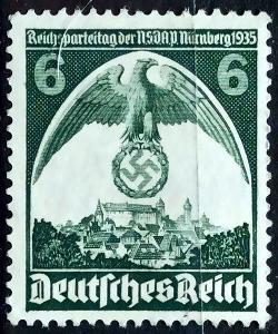 DEUTSCHES REICH: MiNr.586 Eagle and Swastika over Nuremberg 6pf(*)1935