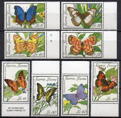 Sierra Leone-Motýli 1989**  Mi.1279-1286 / 28 €