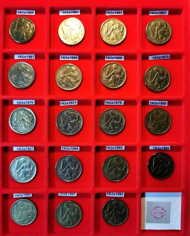 Exklusivní kompletní sbírka 1 Kčs 1957-1992 i s variantami v kazetě - Numismatika Česko