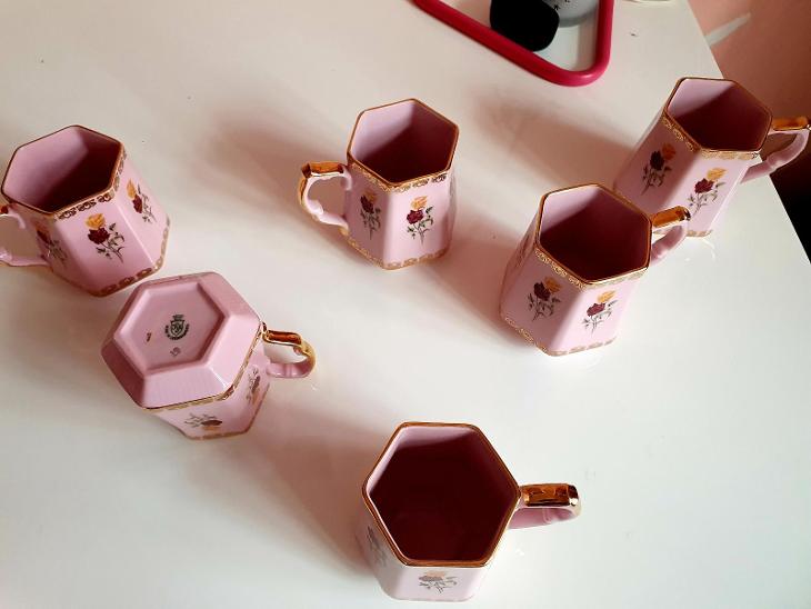 Růžový porcelán h&c, 6x hrnek!!! Sleva!!!