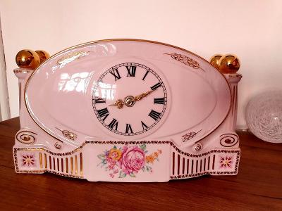 Růžový porcelán h&c,,,krásné veliké hodiny!!!! Sleva !!!